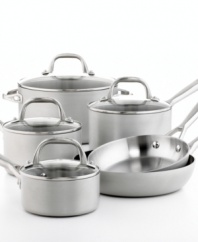 Built for serious chefs, priced for casual cooks, the Anolon Chef Clad cookware set is in a culinary class of its own. With its highly conductive brushed aluminum exterior and professional clad stainless steel interior, you're guaranteed fast, even heating from top to bottom. Limited lifetime warranty.