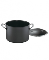 Serve up the tantalizing mix of hearty flavors and unbelievable aromas of your favorite stews and soups straight from this heavy-duty stock pot, which features a hard-anodized construction, long-lasting nonstick finish and incredible dishwasher-safe durability, an unbelievable combination that makes cooking a complete pleasure. Lifetime warranty.
