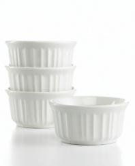 With their classic Corningware design, these French White ramekins complement every cuisine. Made from durable stoneware that's equipped to survive virtually any kitchen environment, 10-year warranty.