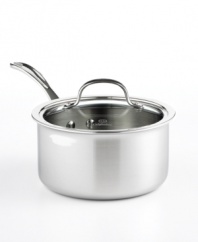 Brilliant good looks. Perfect gourmet results. Combining the long-lasting radiance of stainless steel with the superior  performance of a highly conductive, heavy-gauge aluminum core, the Calphalon Tri-Ply saucepan makes it easy to prepare mouthwatering meals day after day -- each more memorable than the last. Lifetime warranty.