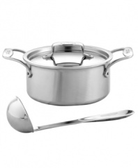 Meet your soup chef! Five alternating layers of aluminum and stainless steel provide superior heat distribution and retention and eliminate hot spots, so that meals are moisture rich and full of incredible flavor. The flared edges of the soup pot and included stainless steel ladle are perfect for dishing out your hearty favorites.  Lifetime warranty.