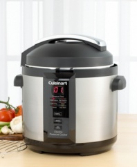 Apply the perfect pressure and you'll cut cooking duration by up to 70-percent, leaving you more time to enjoy delicious soup, chili and other one-dish entrees. Housed in fingerprint-proof brushed stainless steel, this pressure cooker is a stylish and timesaving addition to your kitchen. An included trivet protects your tabletop. 3-year limited warranty.