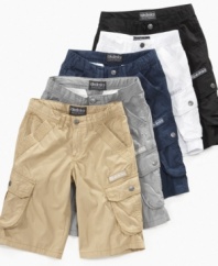 A place for everything. These cargo shorts from Akademiks have plenty of pockets so he has a place to put his stuff.