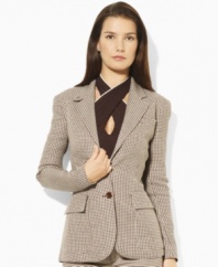Rendered in a sleek two-button silhouette, Lauren by Ralph Lauren's jacket is crafted in chic linen houndstooth for a polished look.