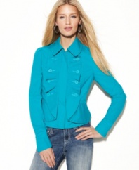 Rows of ruffles take a classic jacket to the next level of chic, from INC!