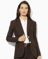 Rendered in a sleek two-button silhouette, Lauren by Ralph Lauren's jacket is crafted in chic pinstripes for a polished look.