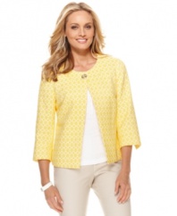Punctuate any ensemble with this Charter Club jacket, featuring a graphic print on sunny yellow.