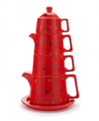 It all stacks up to one amazing cup of tea! With all the essentials-from sugar bowl to saucer-in polka-dotted porcelain, this clever Tea Tower adds spunk to your afternoon or after-dinner tradition. From Classic Coffee & Tea drinkware.