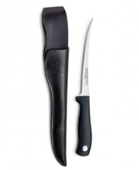 Get some game! Perfect for the outdoors, this durable knife serves up expertly sliced fish, meat and game and stores neatly in the rustic leather sheath.  The extra-thin forged stainless steel blade maneuvers around bones and cartilage for a masterful cut above the rest. Lifetime warranty.