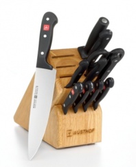 The seasoned gourmet is always one step ahead, a cut above the rest. This stamped knife set is manufactured of the highest quality high-carbon surgical stainless steel – a complete arsenal of sensible cutlery that's sure to hold its razor-sharp, long-lasting edge for many meals to come. Lifetime warranty.