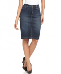 Denim gets slimmed down and dressed up in this classic pencil skirt from Not Your Daughter's Jeans. Pair it with anything from button-front shirts to lightweight sweaters!