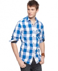 The bold plaid of this buffalo check shirt from Kenneth Cole Reaction cultivates your casual southwest style.