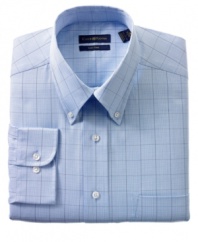 A timeless glen plaid and a cool color combination combine with easy care fabric to make this Club room button-down a reliable part of your workweek rotation.