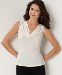 A cowl neckline adds elegance to this top by Charter Club. A low price and high style makes this one a must!