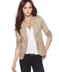 Modernize any outfit with this blazer from Calvin Klein Jeans, featuring a slim fit and mixed fabric panels. It looks great with a classic tee and jeans or layered with a flirty dress!