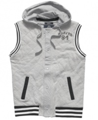 Sport meets style. This American Rag hooded vest is the perfect piece for in-between weather.