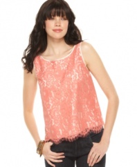 A bright lace overlay adds an irreverent yet girly edge to this Kensie top -- perfect for a spring look!