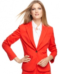 The cure for a case of the workweek wardrobe blues? This bold red petite blazer by Calvin Klein.