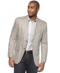 Step it up. Take your style from casual to cool and sophisticated with this herringbone blazer from Tasso Elba.