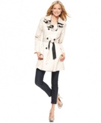 Ruffles and contrast trim up the fashion factor on this Betsey Johnson trench coat -- perfect for a stylish spring rain or shine!