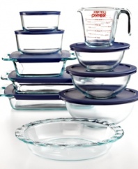 Cook, bake, reheat, warm... the list of endless possibilities goes on and on when you build a kitchen around Pyrex's container set. Eighteen versatile dishwasher- and microwave-safe pieces take you from beginning to end on all of your cooking adventures, providing a space to measure, mix, cook and then store your creations. 2-year limited warranty.