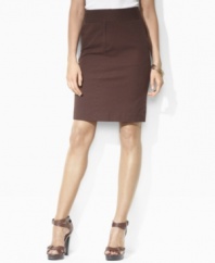 Rendered in sleek stretch twill, Lauren by Ralph Lauren's Sarah skirt is finished in a straight silhouette with a chic extended buttoned tab at the waist.