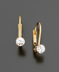 These adorable 14k gold earrings are adorned with a single sparkling 3mm cubic zirconia stone.