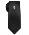 Walk on the dark side. This sleek Alfani RED skinny tie gets a modern jolt with an edgy skull tie pin.