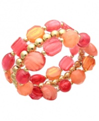 Amp up your look for summer. Style&co.'s trendy three-row bracelet features coral-hued glass beads set in gold-plated mixed metal. Bracelet stretches to fit wrist. Approximate diameter: 2-1/2 inches.