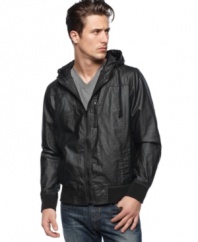 Get in the fast lane and zip into this sleek, stylin' jacket from American Rag.