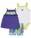 Bring her out of her shell with this colorful bodysuit, shirt and short set from Carter's.
