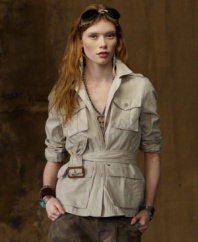 Denim & Supply Ralph Lauren's crisp cotton safari jacket is fit for the urban jungle with a classic belted waist and perfectly tailored, oh-so-flattering silhouette. (Clearance)