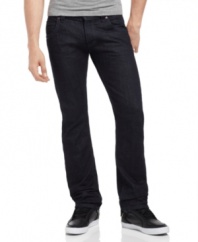 Dial down your denim with this crinkled dark-wash, straight-leg style from Armani Jeans.