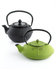 Revive the tradition of relaxing tea time with a cast iron tea pot in a whimsical dragonfly design. Stocked with a stainless steel loose tea infuser, this pot brews a blend like none you've ever tasted, enhancing the flavor and distributing heat more evenly through its cast iron core.