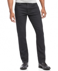 Modernize your denim style with a pair of slim-fitting black jeans from Perry Ellis.