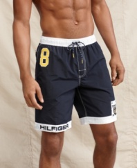 Captain your poolside style with these yachting inspired swim shorts from Tommy Hilfiger.