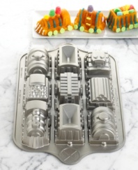 Food is always more fun when it's themed and these train muffins are sure to put your next party right on track! One exceptionally detailed nonstick pan holds nine train molds, from the locomotive to the caboose, so you can build a whole train for an impressive presentation. Lifetime warranty.