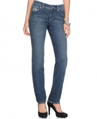 Style&co.'s petite jeans feature luxe beading and embroidered detail at the pockets, so you can easily make a stylish ensemble with a solid, fitted tee and a pair of heels!