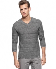This v-neck sweater from Calvin Klein is a stylish wardrobe staple. With jeans or under a sport coat, you've got all your bases covered.