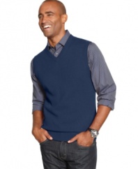 Top off your look with the luxurious polish of this versatile cashmere sweater vest from Club Room.