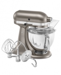 Build a better kitchen with the KitchenAid Architect tilt-head stand mixer. This kitchen classic is updated with a new, sleek cocoa-silver finish and features 10 speeds of professional mixing power to help you tackle every task with epicurean enthusiasm -- from kneading to whipping to mixing and beyond. One-year warranty. Model KSM150APSCS.