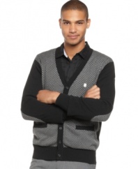 Smarten up your casual look with this herringbone contrast cardigan from Marc Ecko Cut & Sew.