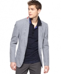 Your cool collegiate look is complete with this plaid blazer from Sons of Intrigue.
