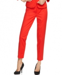Make a chic statement in these colored Calvin Klein skinny trousers -- pair it with the matching jacket for a bold, bright look!