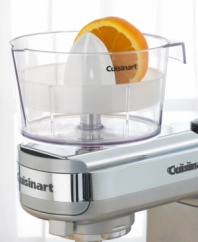 Whether you need a splash of fresh juice for a recipe or crave an entire glass in the morning, this juicer attachment is the simple way to squeeze. Easy to assemble and attach, it squeezes the sweet juice out of fruit in just minutes and stores easily in any cabinet. Three-year limited warranty.