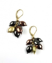 Chic clusters in rich metallics make a statement all their own. Jones New York's shimmery drop earrings highlight gold tone, hematite tone, and brown tone mixed metal and plastic beads for a look that's elegant and unique. Approximate drop: 1 inch.