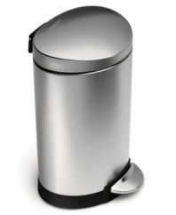 Take trash out of the picture and replace it with this clean, gleaming trash can from simplehuman. Sized for smaller spaces, this can is strong and sturdy with a steel pedal and solid, stainless steel construction. 10-year warranty.