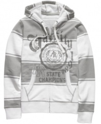 With a lightly striped style and a streetwise graphic, this hoodie from American Rag is the perfect casual layer.