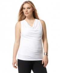 Highlighted by a draped neckline, Calvin Klein's sleeveless plus size top is an ideal layering piece for jackets and cardigans this season.