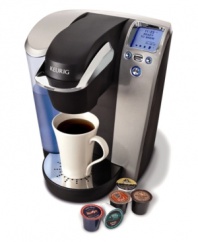 It may provide coffee in an instant, but it's certainly not instant coffee. This gourmet, chrome-accented home brewing system pours individual cups of hot, flavorful coffee in just seconds – great taste, no waste. Simply pop in a patented K-Cup mini-brewer, choose a serving size and enjoy! Model B70.